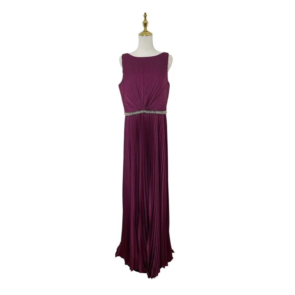 Mac Duggal 26610 Berry Satin Pleated Rhinestone Waist Gown Size 12 $458